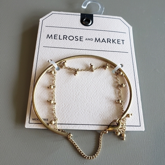 Bangle and Chain Gold Tone Bracelet Gold Tone NWT - Picture 1 of 2
